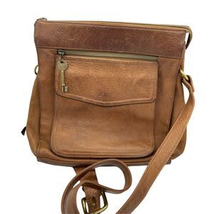 Fossil Crossbody Handbag Purse Vintage Distressed Brown Leather Adjustable Strap